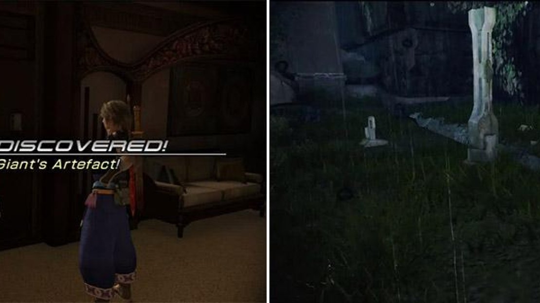 The Giant’s Artifact can be found here (left). Find the concealed item here (right).