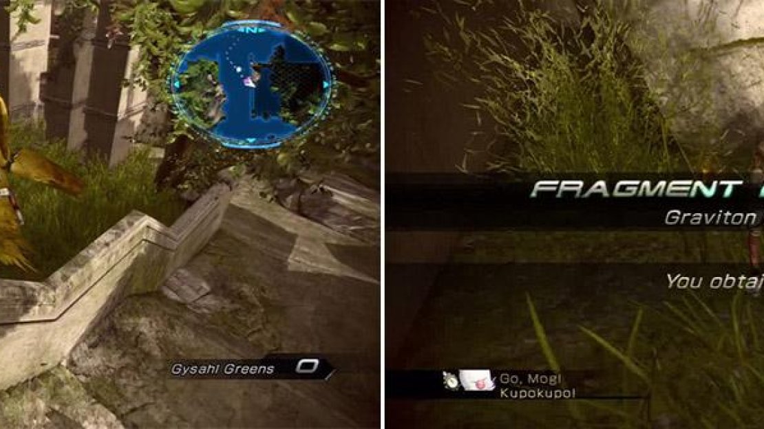 Use the chocobo to jump on this roof (left). Graviton Core Beta location. (right)