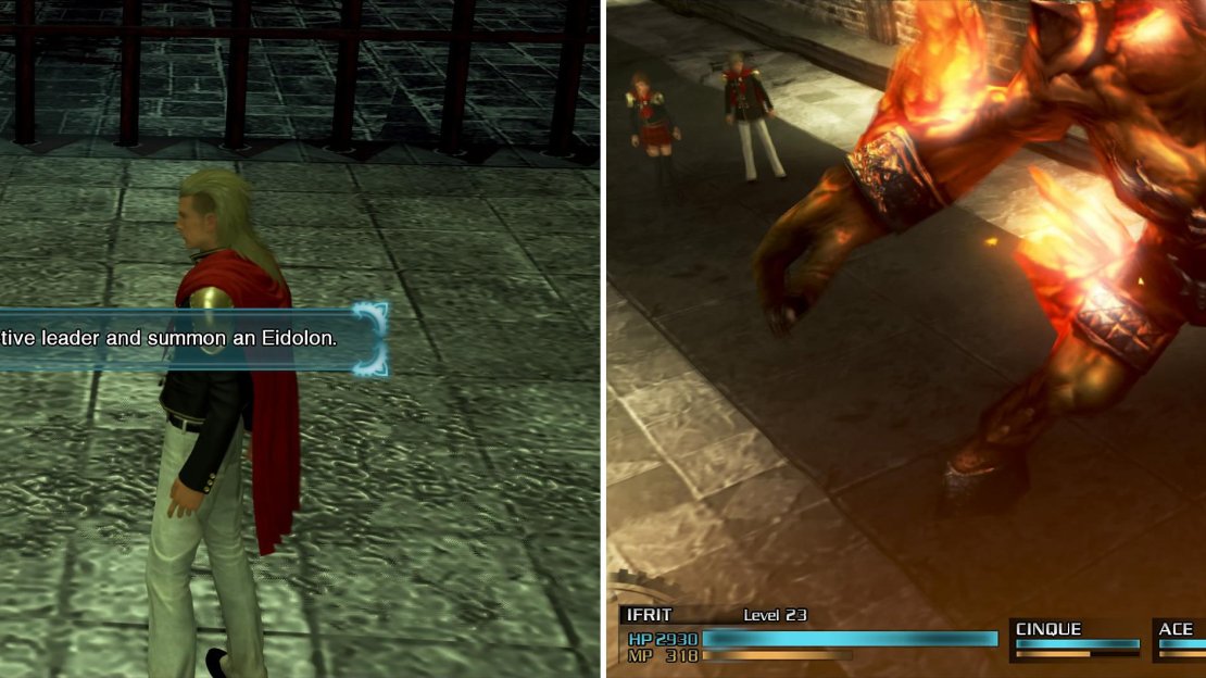 Hold the buttons in the lower right corner (above your commands) to summon Ifrit. Your current acrive leader will be knocked out and cannot be used again until revived.
