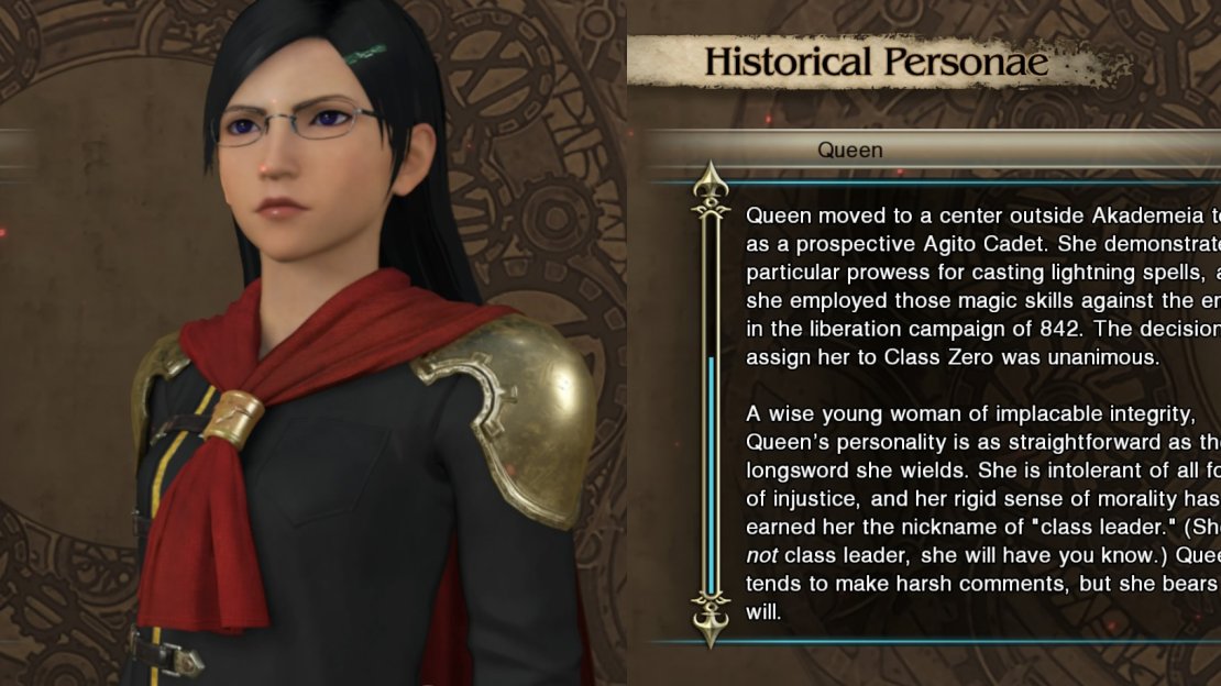Highly intelligent, Queen comes across as harsh but this stems from a strong sense of morality.