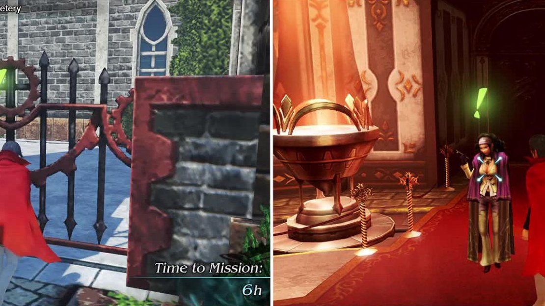 Switch to Machina for the events here in the cemetary (left) and on the terrace. You can find Dr Arecia in the Sorcery room (right).