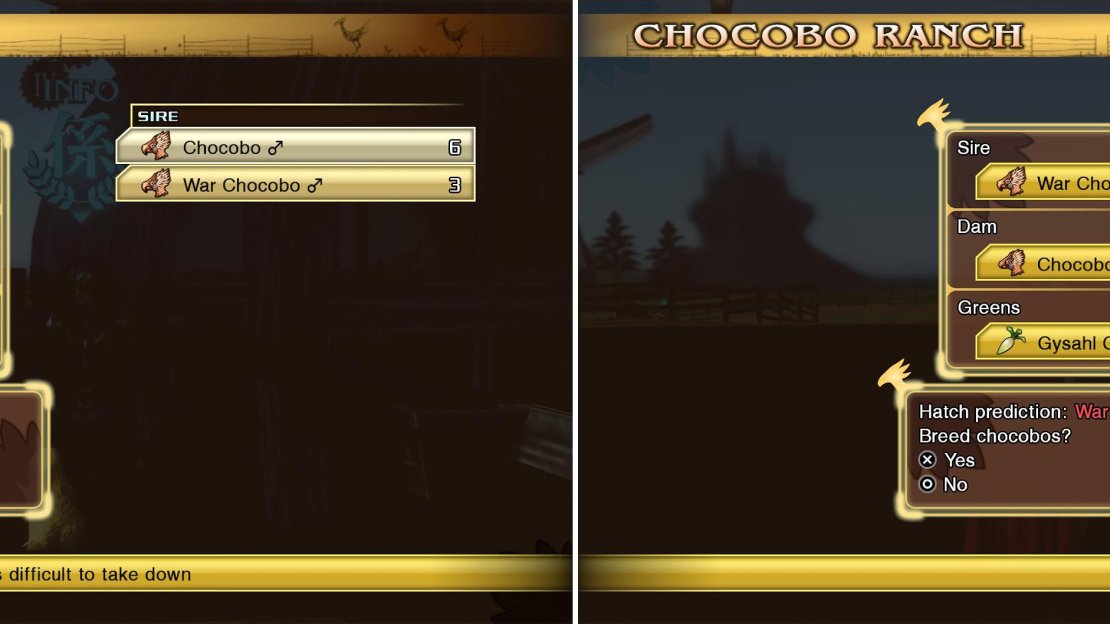 You can select what type of chocobos to breed and with what Greens. Different combinations yield different chocobo types.
