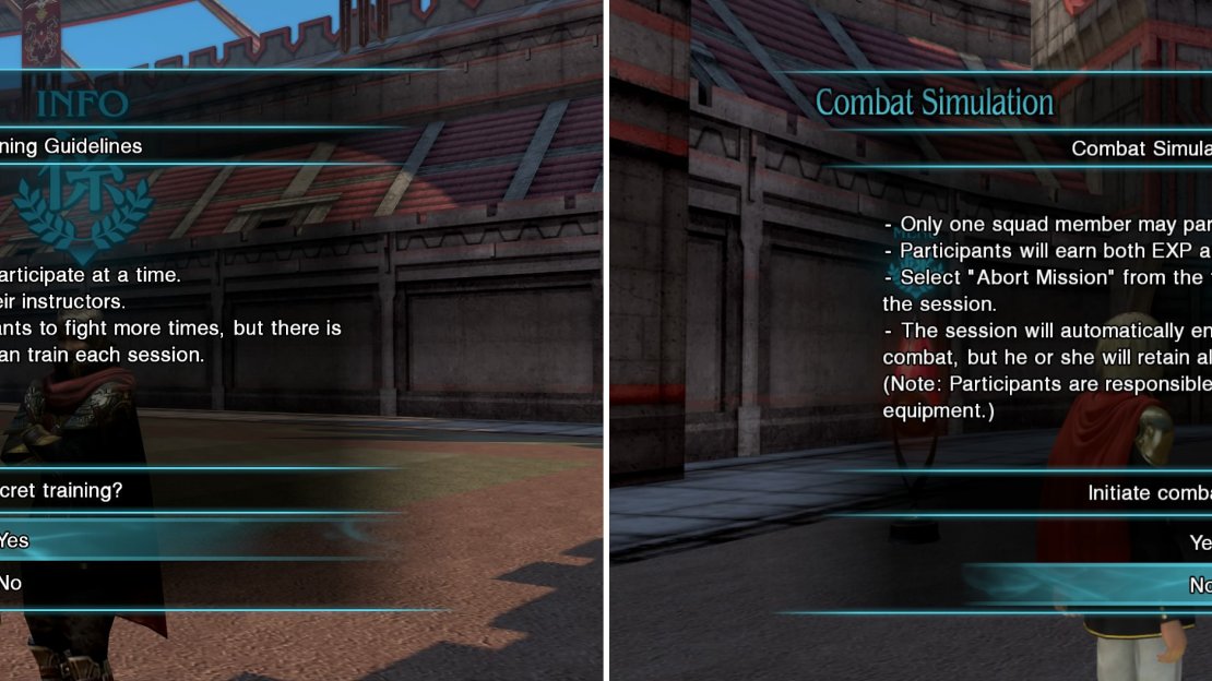The Arena is very useful for training your squad when you aren’t playing via Secret Training (left) or for farming Phantoma and testing skills in Combat Simulation (right).
