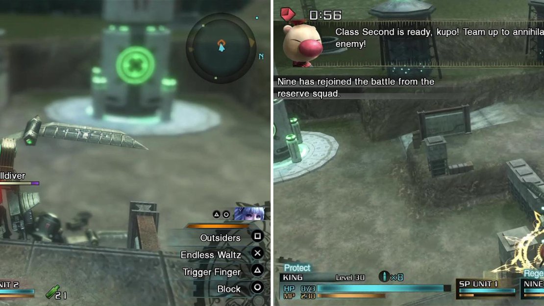 The Helldivers can be avoided by staying up the top and shooting them with a ranged character (left). When you get the backup command, simply target one to complete the SO (right).