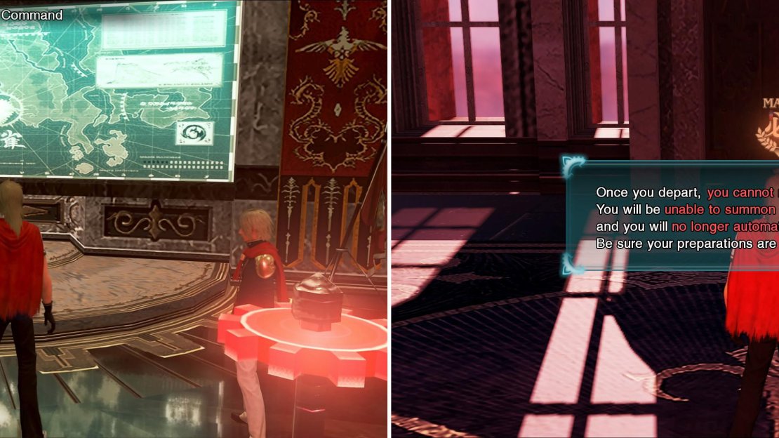 Talk to Naghi multiple times to continue the main mission (left). If you go with Celestia (right), that is the point of no return so wrap things up now.