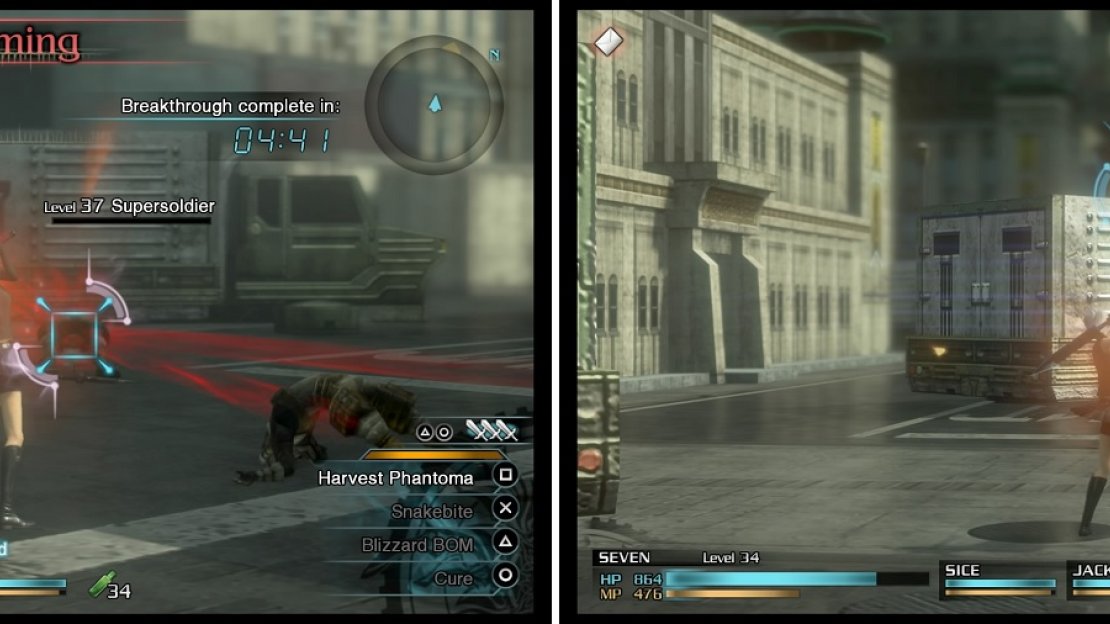 You’ll need to absorb every Phantoma you come across (left) to get the S-Rank. Make sure you keep an eye out for some RPG Gunners on the roofs of the trucks (right).
