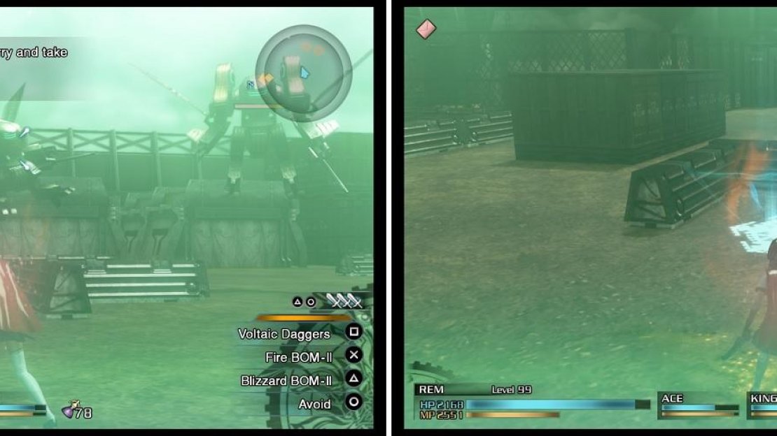 The last area before Colonel Faith will throw a lot of enemies at you, including plenty of Helldivers (left). If you need to heal, use the conveniently placed recovery portal (right) in the middle of the area.