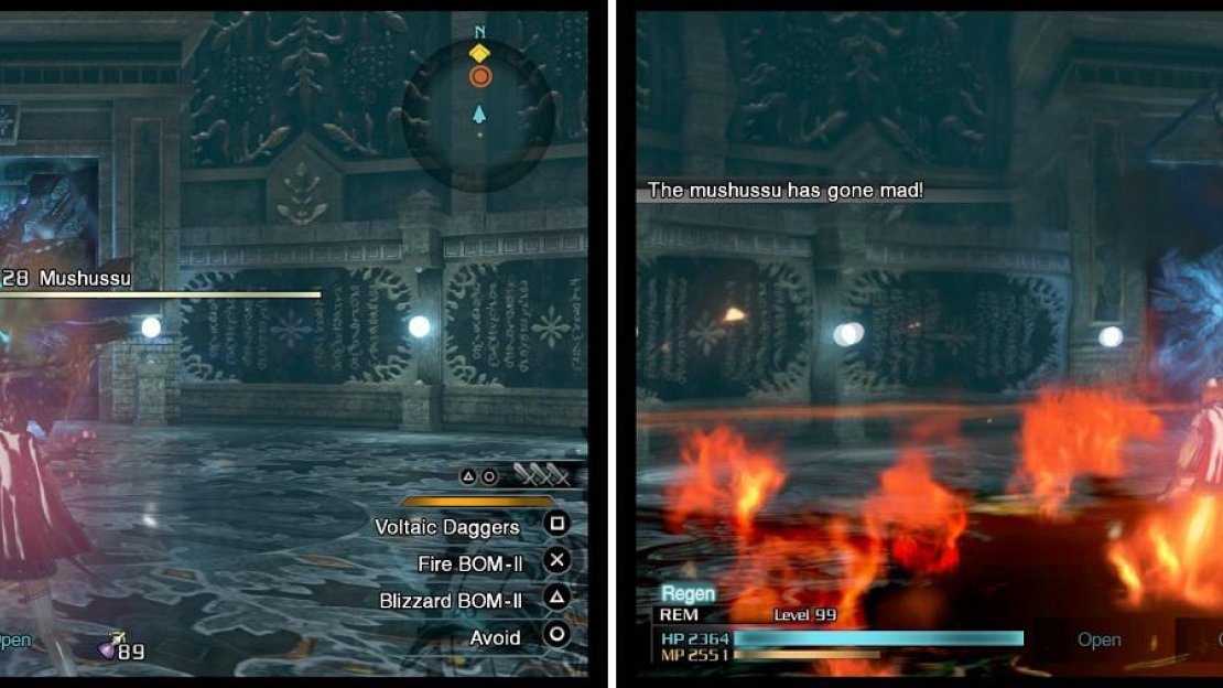 The Mushussu is asleep (left) until you start attacking it. At low health, it will start going crazy whenever you wake it up from its sleep (right).