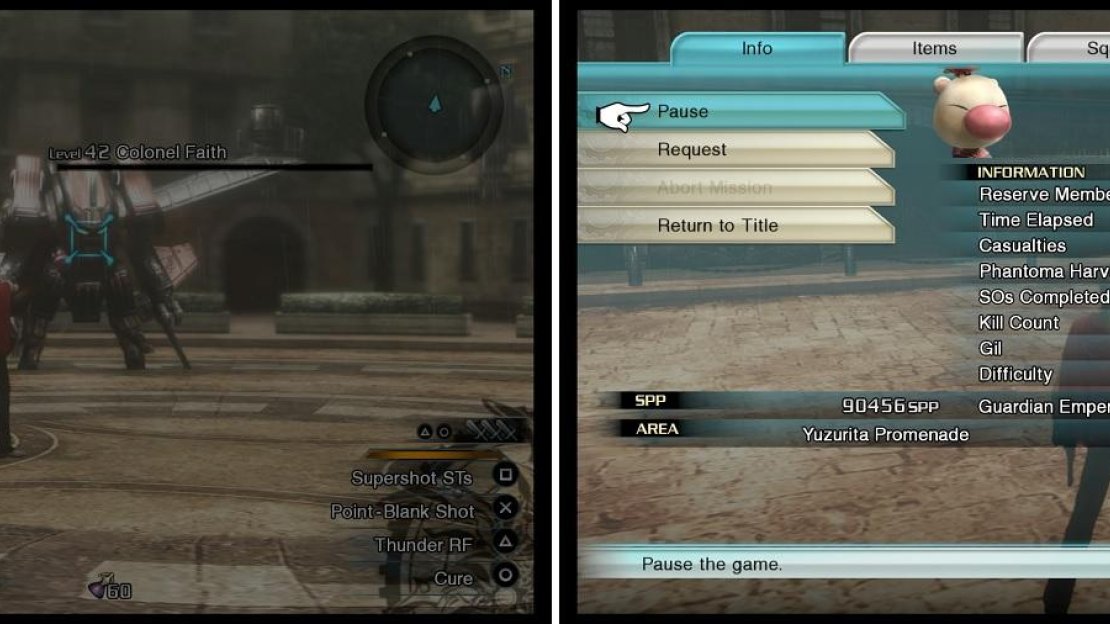 If you deplete Faith’s health to nothing, then you will begin the final area (left). Otherwise, he will move around, with the area being highlighted in yellow on your map (right).