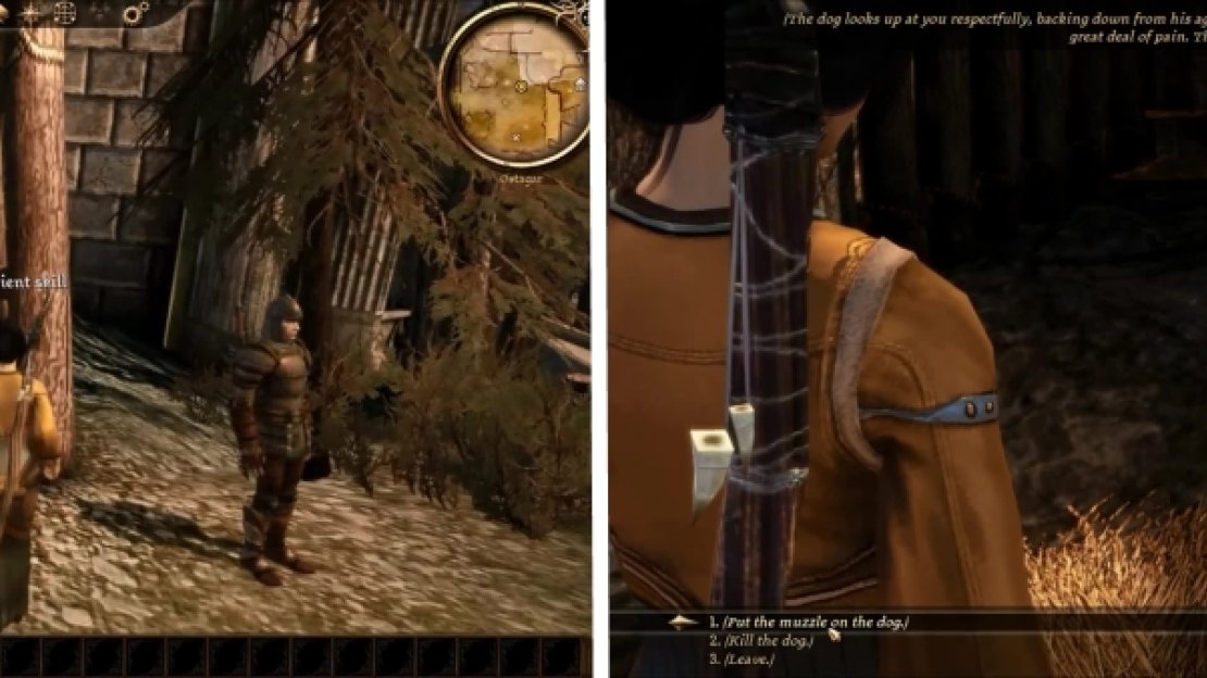 You can learn more about the Deserter in the cage from his guard nearby. You can also help the Kennel Master with the injured Mabari if you aren’t a Human Noble.
