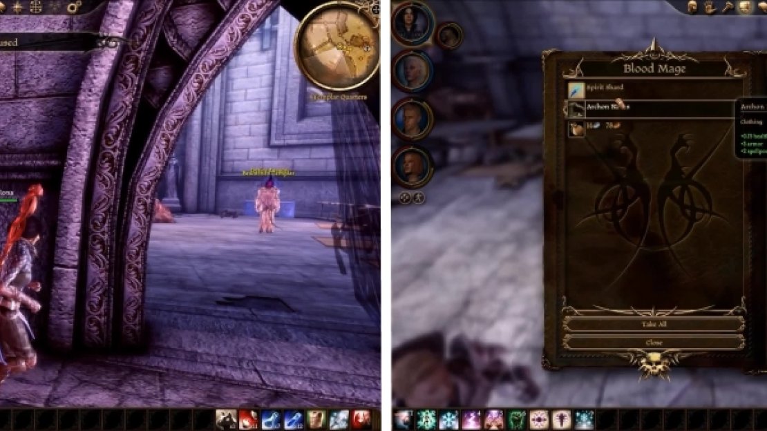 Enter this room to confront the Desire Demon who has a Templar in thrall (left). You can also loot a Blood Mage for some Archon Robes which are decent.