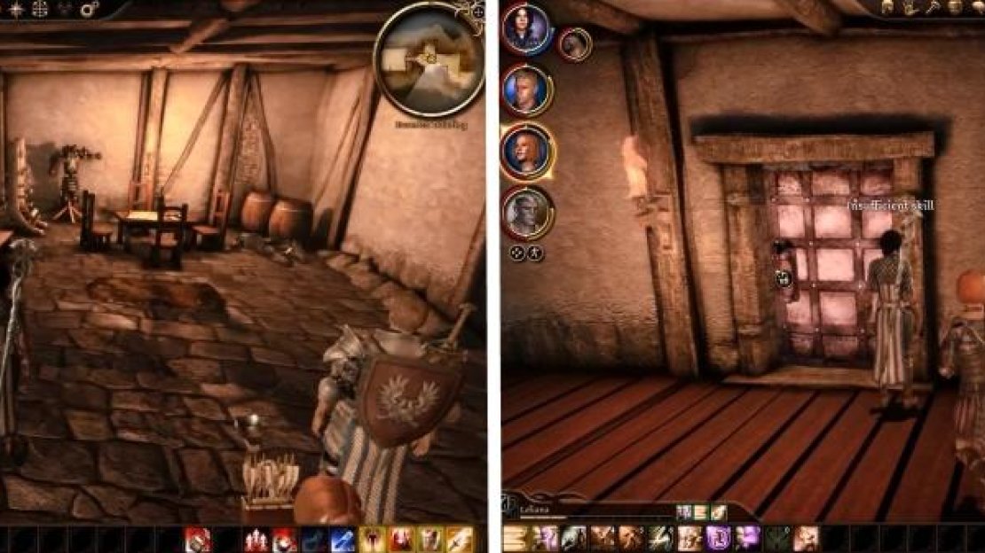 Loot the Blood Mage for the Entrance Door Key (left). You need a high Cunning to unlock the door leading to the Magister’s Shield amulet (right).