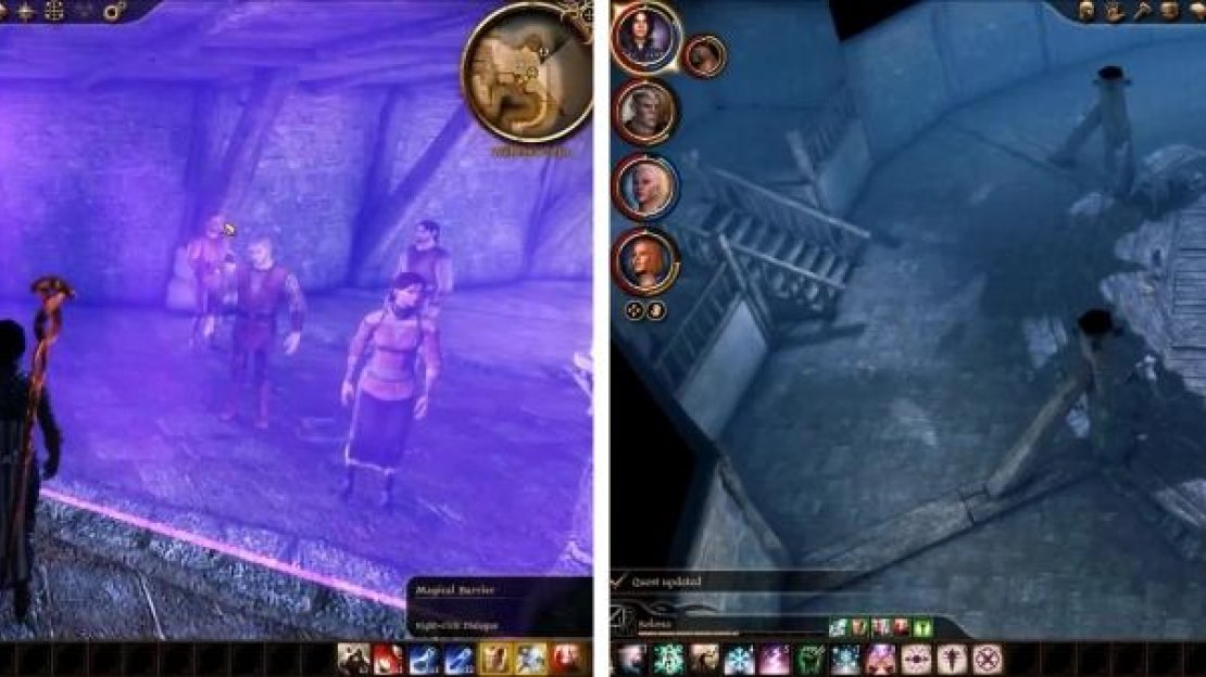 Talk to the people in the cellar to learn more. Move the tiles to get the wave of light across to the other side.