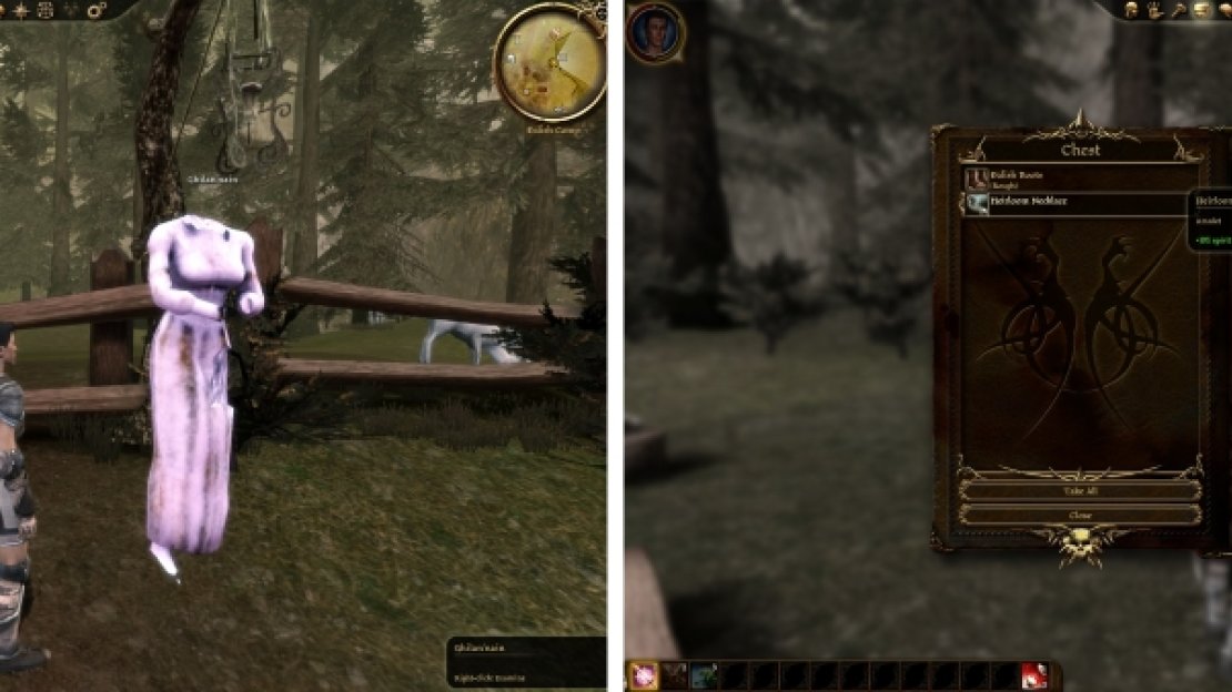 Examining the various statues gives Codex updates about the many gods of the Dalish. You can get your mother’s effects from her chest by speaking to members of camp.