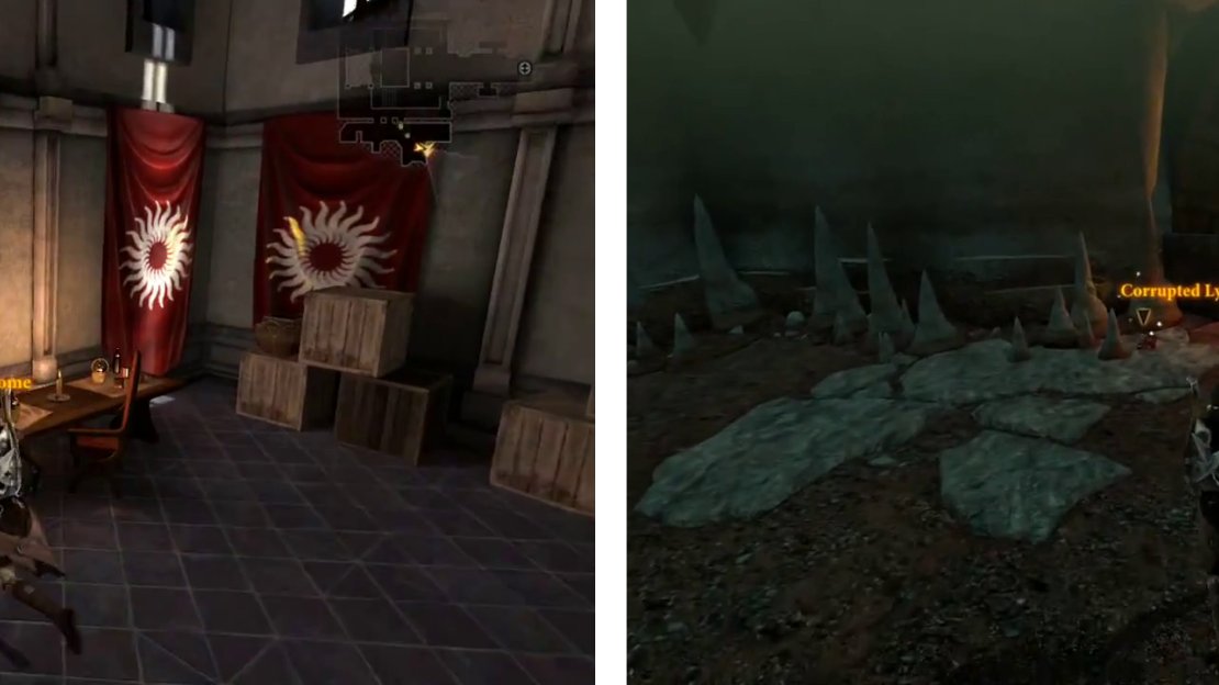 The evil tomes in the Chantry (left) and the Bone Pit (right).