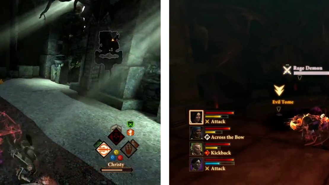 The evil tomes in The Wounded Coast (left) and Sundermount (right).