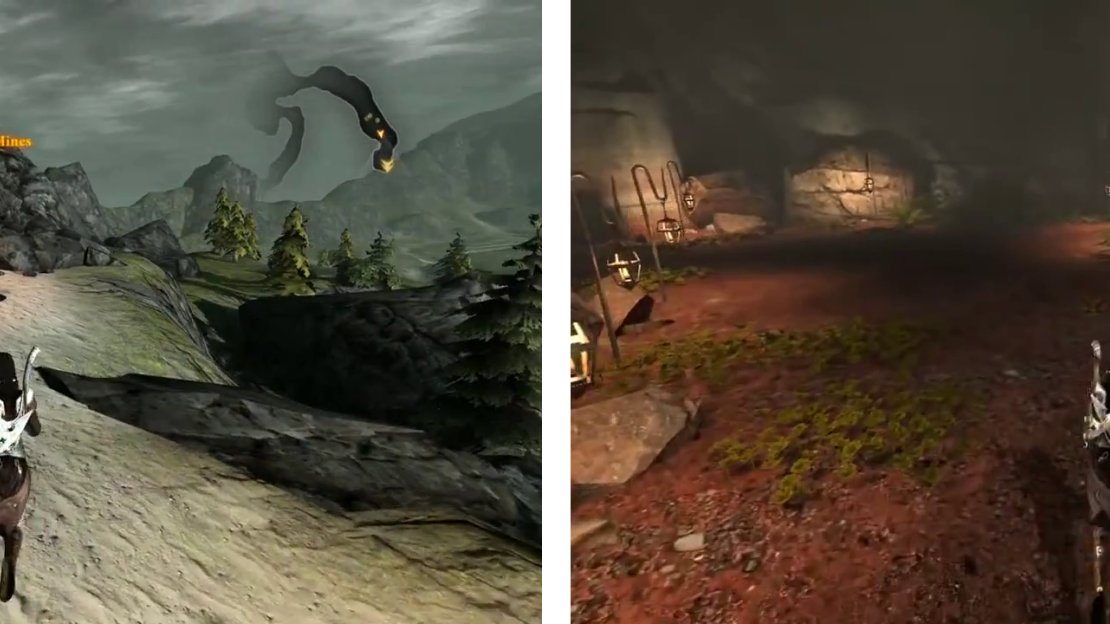 Enter the Drakestone Mines (left) and keep an eye out for Drakestone Deposits (right) as you move through the zone.