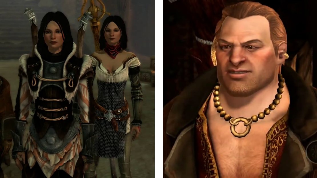 Merrill (left) and Varric (right).