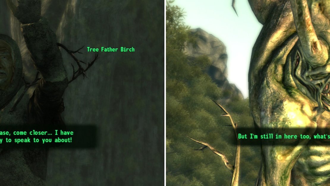 As you approach Oasis, you’ll be summoned by the leader of the Treeminders (left). After a ritual, you’ll wake up in the grove, where you’ll meet the Treeminder’s object of affection (right).