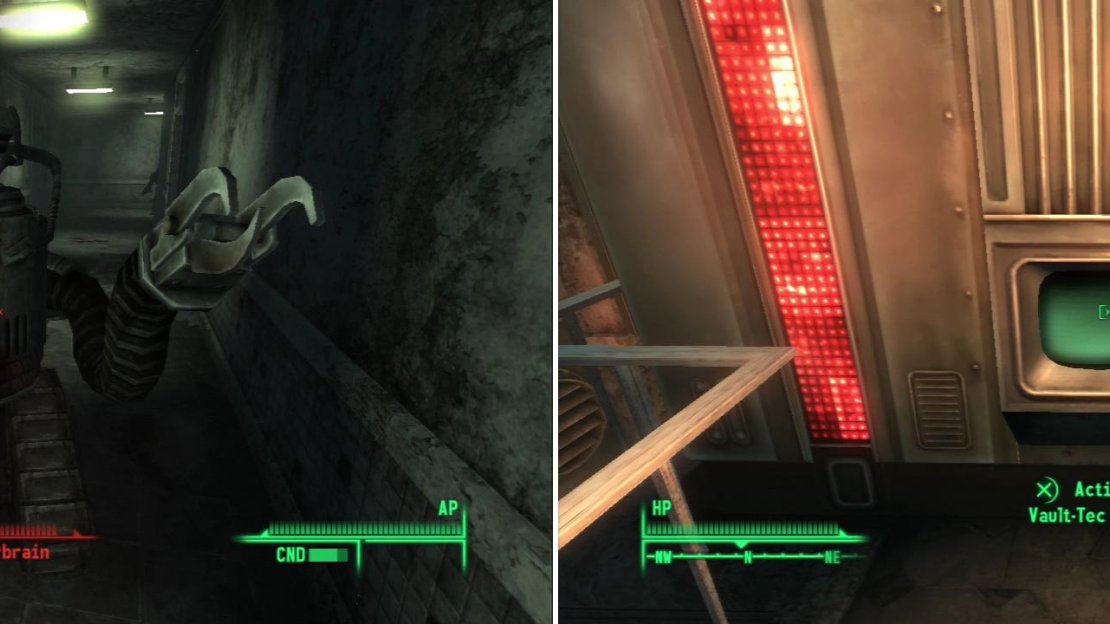 Destroy the Masterbrain to shut down the rest of the security in Vault-Tech Headquarters (left). Interact with the Mainframe to find out about the Vaults in the D.C. area (right).