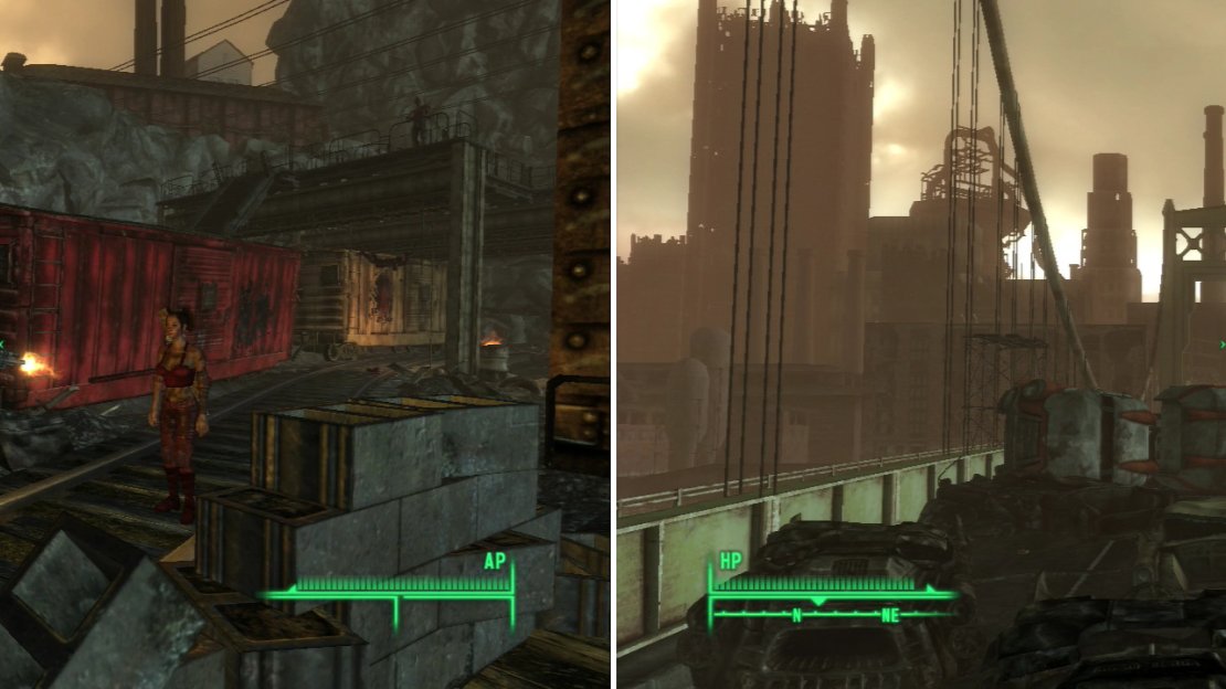 Wernher will help you get past the welcoming Pitt Raiders, but the rest is up to you (left). You first obstacle is the bridge (right).