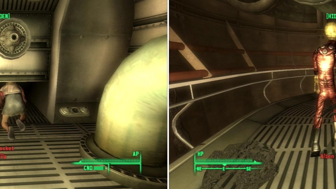 Sally’s size allows her to sneak around-which will prove invaluable, since it allows you access to parts of the ship you wouldn’t otherwise be able to reach (left). Worker aliens don’t pose a threat to you (right), but they’re still narks, so you might as well kill them… even if it will cost you some karma.