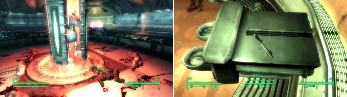 I don’t know what happened here, and I don’t want to know (left). The Electro-Suppressor is a faster alternative to the Shock Baton (right).