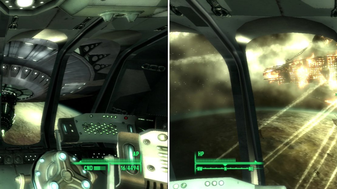 Take control of the ship, raising the shields and firing as necessary (left). Against all odds, you and your untrained crew win the shootout with the alien ship, proving that you’re the baddest being in the solar system (right).