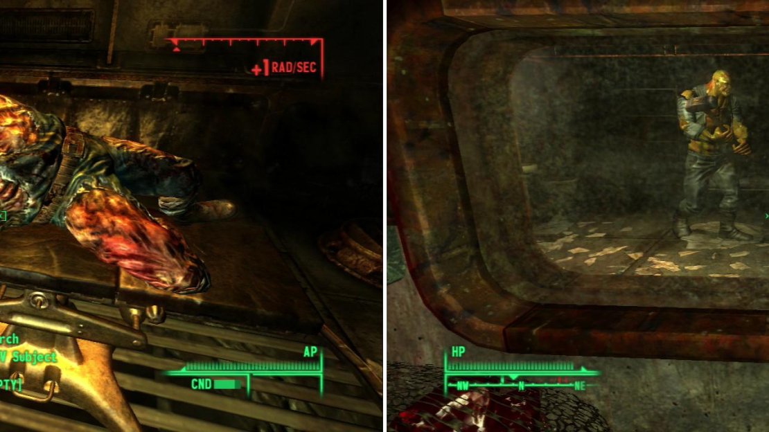 As hideous as Super Mutants are, failed F.E.V. mutations are even more wretched (left). Fawkes is one of the few sane Super Mutants you’ll find (right), and the Super Mutant’s inherent immunity to radiation might just come in handy…