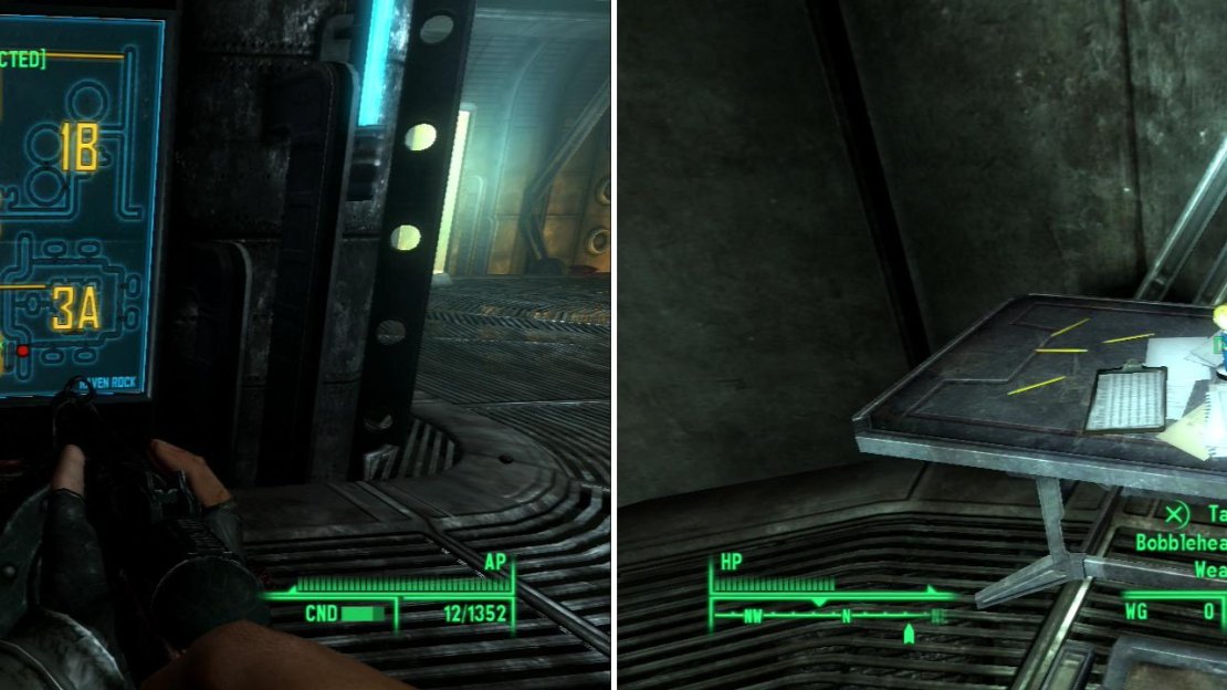 If you ever get lost, there are plenty of handy-dandy maps about (left). Be sure to grab the Bobblehead - Energy Weapons (right). It’s one of the few Bobbleheads in the game that you can miss.