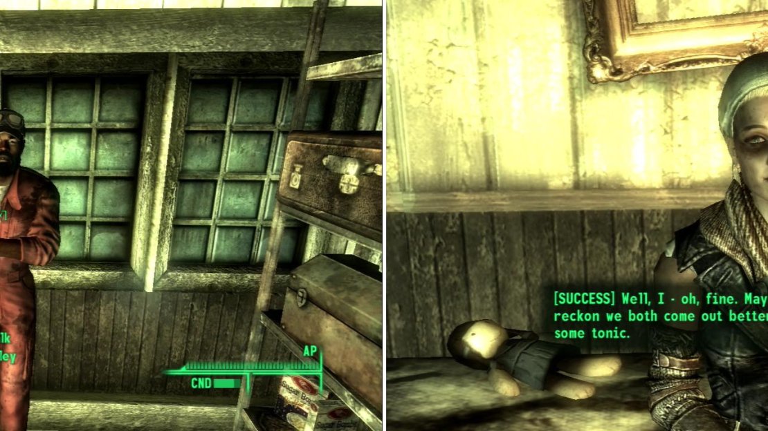 Haley might be sketchy on the details, but however he got here, he now runs this shop (left). Marguerite, when she’s not pretending to be sick with imaginary illnesses, practices the time-honored tradition of making moonshine (right).