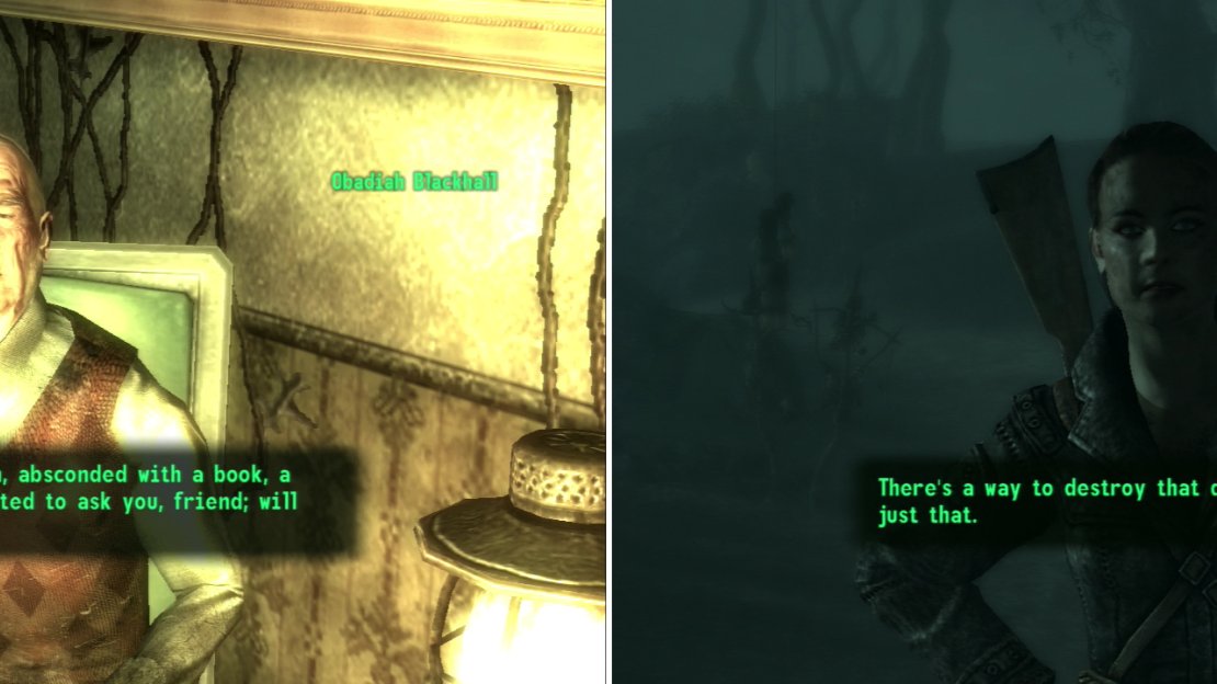 Odadiah wants you to retrieve a book-a harmless family heirloom, you see (left) while Marcella wants the book to settle a pissing contest between her book and Obadiah’s (right).