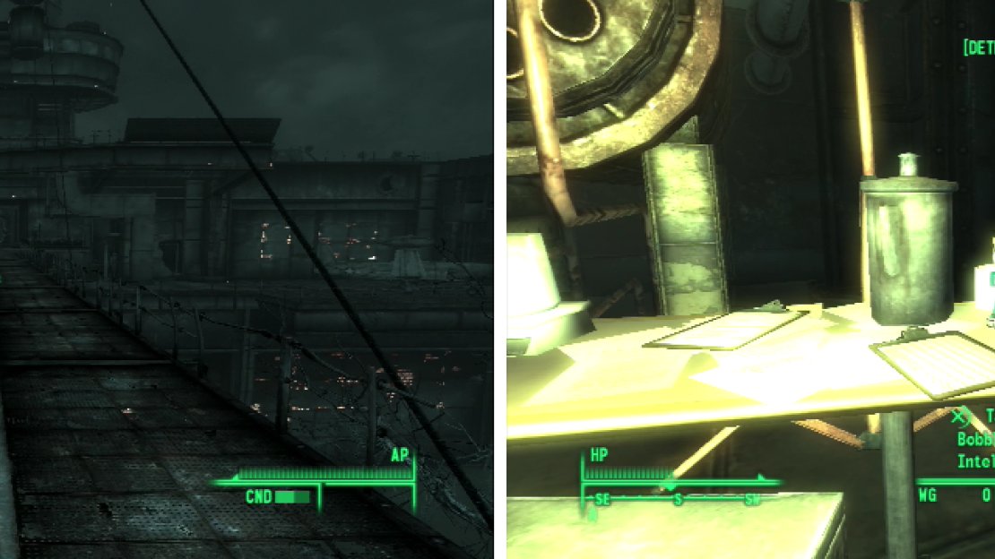 After a harrowing* journey, you’ll reach the ramp to Rivet City (right), where your glorious* prize, the Bobblehead - Intelligence (left), awaits.