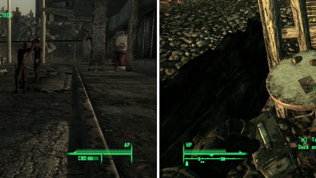 Raider initiation typically follows the time-honored tradition of hitting the new guy with sticks (left). Being thorough and searching around can yield worthwhile rewards (right).