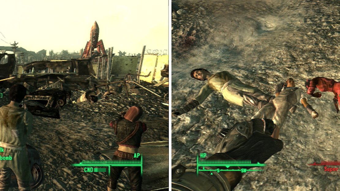 Give the kids at Big Town some training (left) so they can defend themselves. Despite your instruction, though, you’ll need to do the heavy-lifting, as one errant Frag Grenade can seriously depopulate the town (right).