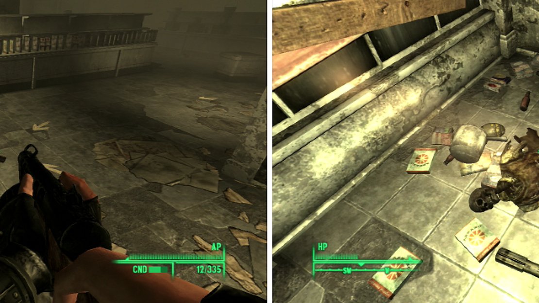 Step on this pressure plate (left) to set in motion a sequence of events that should force a skeleton from its hiding spot (right).