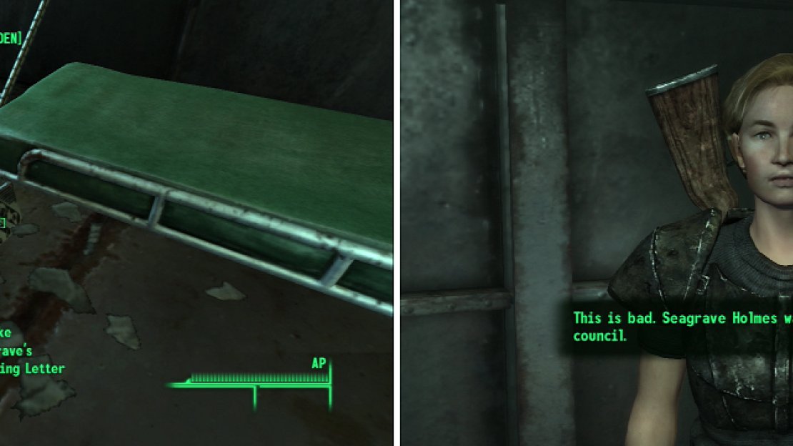 Seagrave Holmes doesn’t hide his incriminating, career-ending evidence very well (left). Take the holotape to Danvers to satisfy Bannon, and score yourself a Schematic - Deathclaw Gauntlet (right).