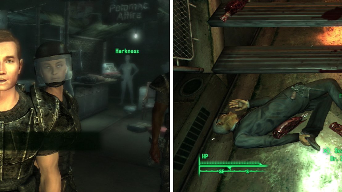 And the reward for the most melodramatic acting (and best photo-bomb) in the game goes to… (left). Planting a live Frag Grenade in Dr. Zimmer’s pants is a fun way to end this quest, and earn a trophy/achievement at the same time (right).