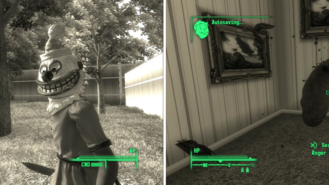 Braun’s last game is simple, yet brutal. Become the Pint-Sized Slasher (left) and treat the inhabitants of Tranquility Lane as if they were all teenage camp councilers in a 1980s slasher flick (right).