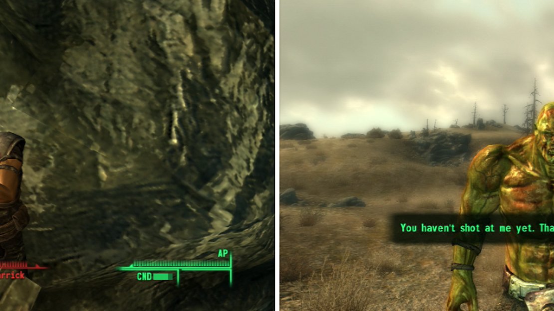 Sam Warrick loves nothing more than shooting Vault Dwellers with his Sniper Rifle (left). Uncle Leo is a most unusual Super Mutant (right).
