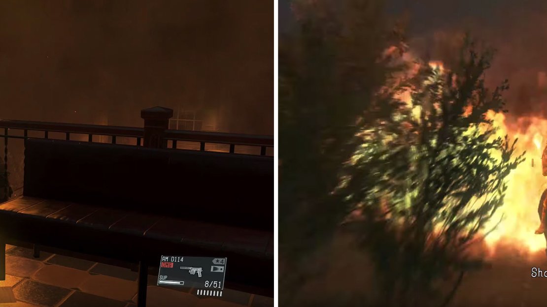 Take out this guard by moving to the left side (left) so the other guards move to check on him. During the chase, do not let the Man on Fire get too close (right) or you’ll die.