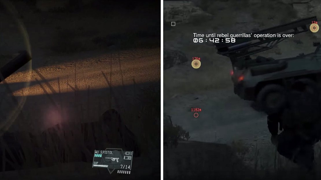Look for the lens flare (left) and as soon as it disappears, you’re safe to move and get in behind the vehicle (right).