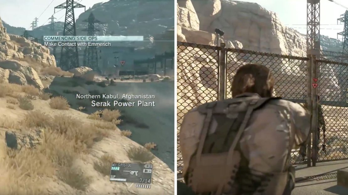 The entrance to the Power Plant (left). Sneak along the left side to stay away from enemies (right).