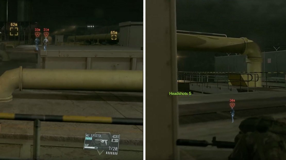 Infilitrate the Oil Facility (left) then tranquilize the gaurds (right).