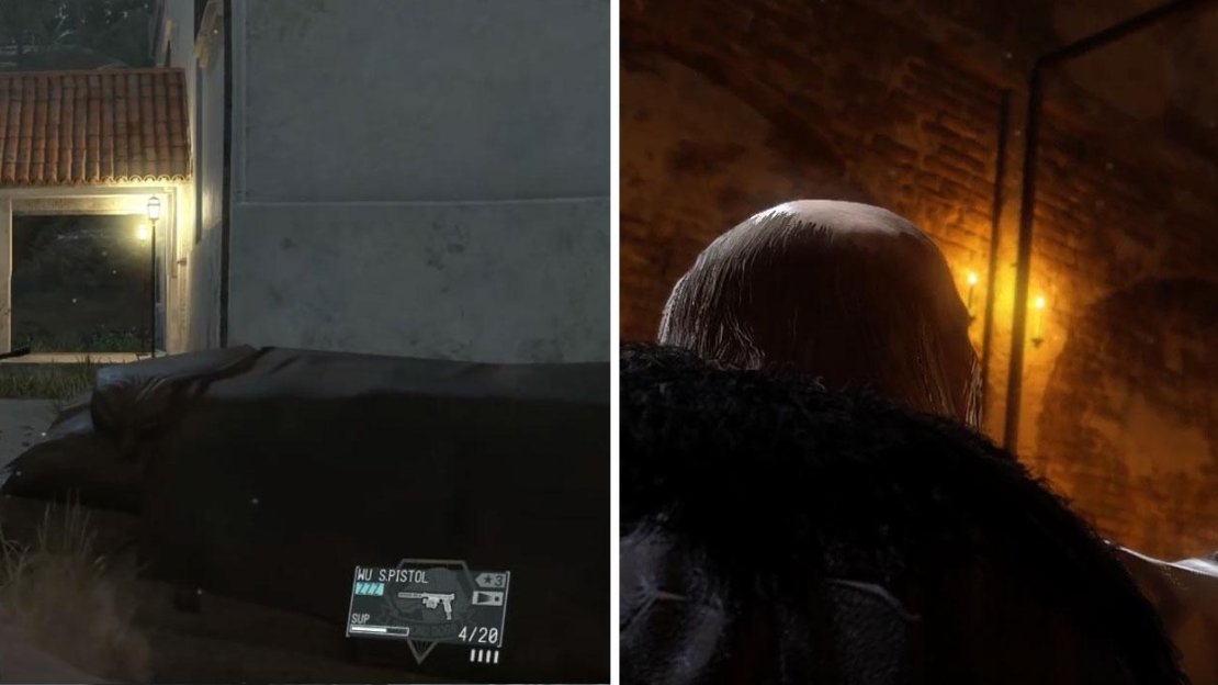 Sneak round the back to enter the mansion from the rear (left) then head to the basement to rescue Code Talker (right).