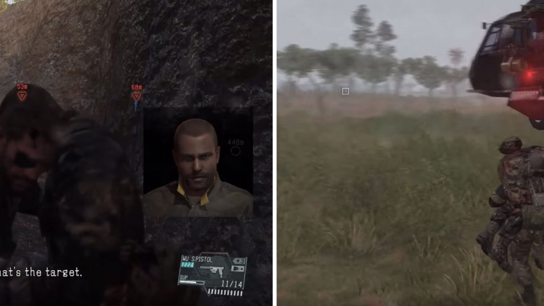 The second agent is in a ditch (left) so pick him up and carry him to the chopper for extraction (right).