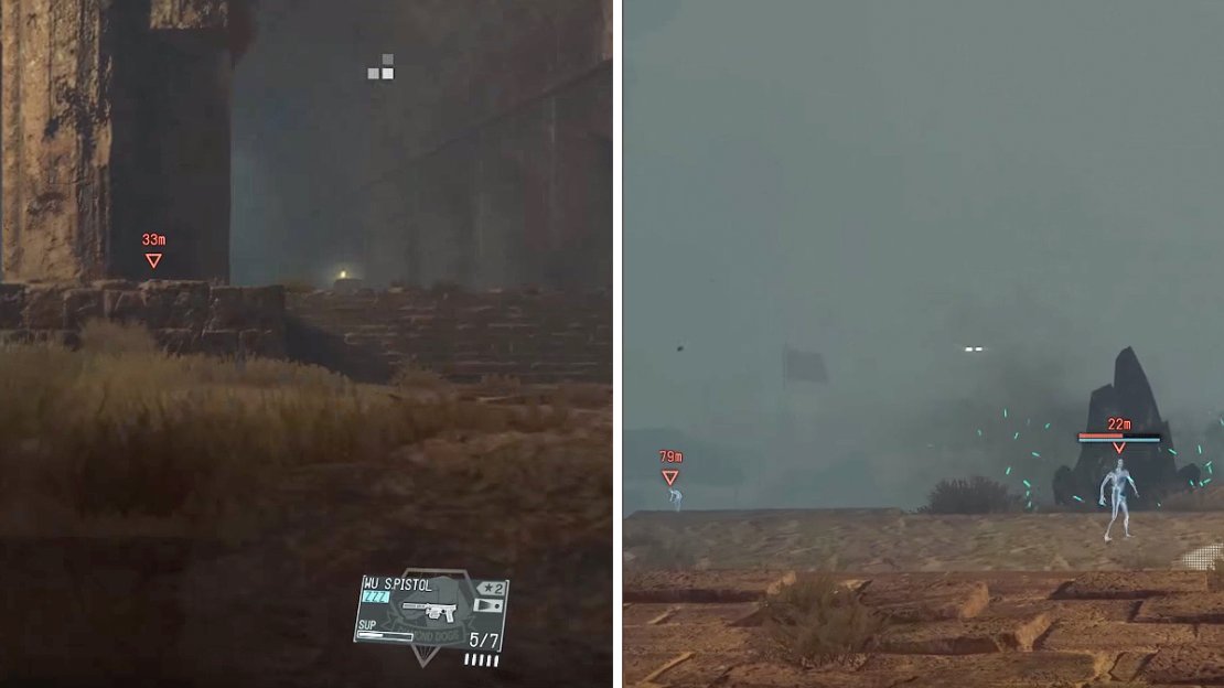 When you regain control, turn around and sprint up here (left). From this position, you can simply pick off the Skulls with grenades (right).