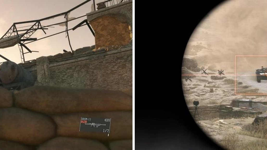 Quiet will sit atop the ruins (left) and help with the battle. As long as you keep the enemy engaged (right), they won’t target Quiet.