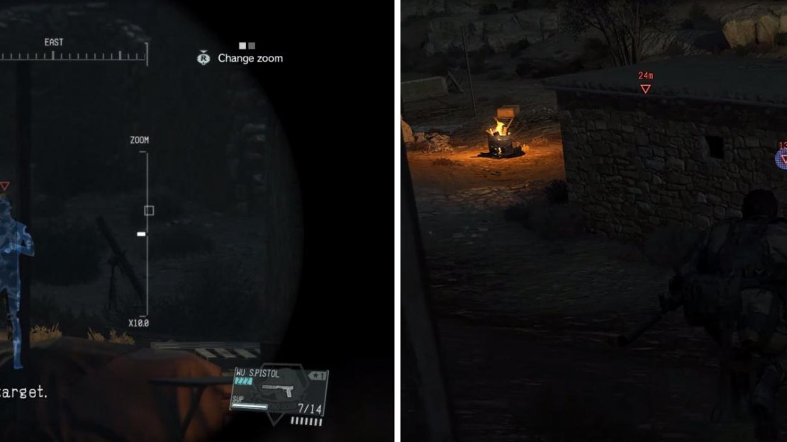 The interpreter has a couple of soldiers with him (left) but he will eventually move inside the little building alone (right).