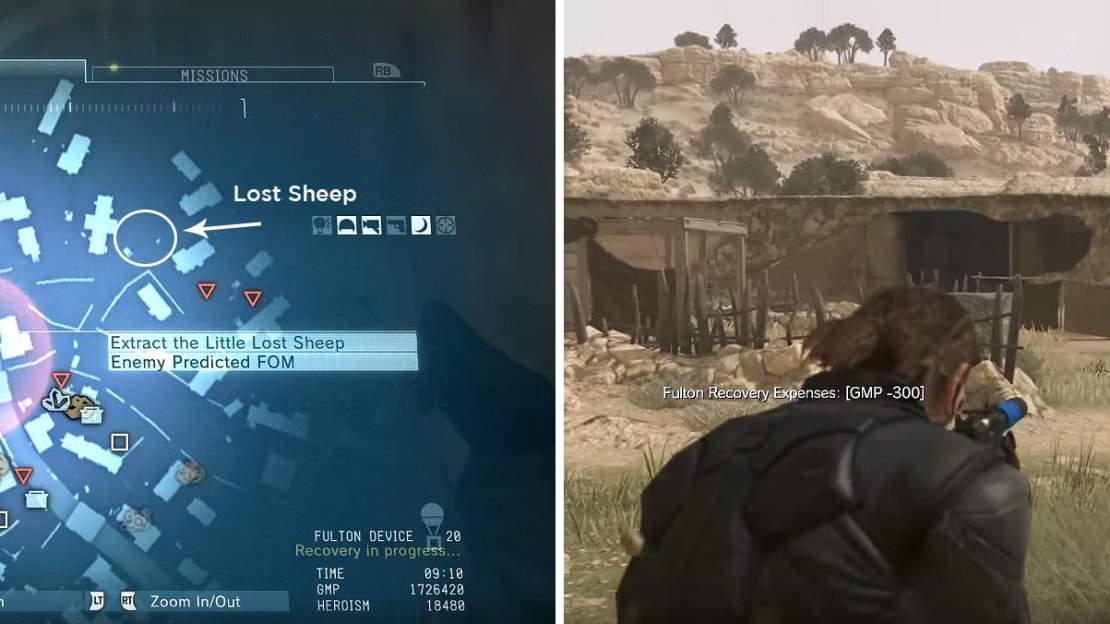 The sheep can be found in a pen to the east (left) but it is guarded by some soldiers which you should remove before extracting it (right).